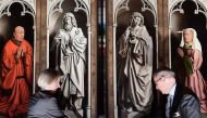 Officials unveil the restored exterior panels of 
