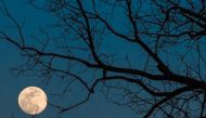 The full moon is seen over Washington, DC, on March 11, 2017. / AFP / NICHOLAS KAMM
