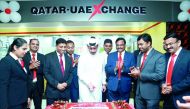 Hamad Ghanim Al Hudaifi Al Khuwari inaugurating Qatar-UAE Exchange along with Qatar-UAE Exchange Regional Head Varghese Mathew and Country Head Mathai Vaidian as well as other well-wishers at Mall of Qatar.