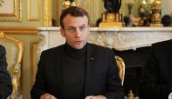 French President Emmanuel Macron speaks during a Trianon Council meeting (Conseil de coordination du dialogue de Trianon) aiming to strengthen the links between France and Russia at the Elysee Palace in Paris, France, Febuary 9, 2018. REUTERS/Ludovic Mari