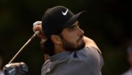 Mexico's Abraham Ancer tees off on the 12th hole during the final round of the Australian Open golf tournament at the Lakes Golf Club at Eastlakes in Sydney on November 18, 2018. AFP / STEVE CHRISTO 
