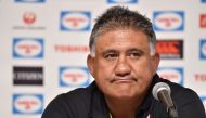 Japan's national rugby team head coach Jamie Joseph takes part in a press conference to announce the 31-man squad for the Rugby World Cup in Tokyo on August 29, 2019.  / AFP / Kazuhiro NOGI