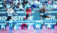 Qatar’s Abderrahman Samba (right) on his way to win the 400m hurdles, ahead of British Virgin Islands’ Kyron McMaster and Norway’s Karsten Warholm (left) in Paris, in this June 30, 2018, file photo.