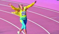 Australia’s Kelsey-Lee Barber celebrates after winning the Women’s Javelin Throw final at the 2019 IAAF Athletics World Championships.