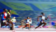 Great Britain’s Dina Asher-Smith (right) on her way to win the gold medal in the women’s 200 metres final on the sixth day of the IAAF World Athletics Championships at the Khalifa International Stadium in Doha, yesterday.