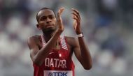 Qatar's Mutaz Essa Barshim reacts after qualifying for the men's high jump final on Tuesday.