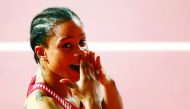 Bahrain’s Salwa Eid Naser reacts after winning the women’s 400 metres final during the IAAF World Athletics Championships at the Khalifa International Stadium in Doha, on Thursday.