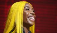 World Athletics Championship Women's 100 Metres Final Gold medalist Jamaica's Shelly-Ann Fraser-Pryce on the podium at Khalifa International Stadium, Doha, September 30, 2019.. Reuters/Hannah Mckay
 
 