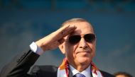 Turkish President Tayyip Erdogan salutes during a gathering in Kayseri, Turkey, October 19, 2019. 