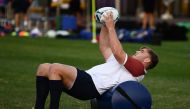 England's hooker Jack Singleton takes part in a training session at Arcs Urayasu Park in Urayasu on October 23, 2019, ahead of their Japan 2019 Rugby World Cup semi-final against New Zealand.  AFP / Charly Triballeau
 