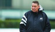 New Zealand's head coach Steve Hansen watches a training session at Tatsuminomori Seaside Park in Tokyo on October 24, 2019, ahead of their Japan 2019 Rugby World Cup semi-final against England. AFP / Odd Andersen
