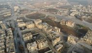 A drone picture taken on December 23, 2019 shows empty streets and damaged buildings in the town of Maaret Al-Numan in the northwestern Idlib province. AFP / Omar HAJ KADOUR