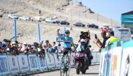 Russia's Aleksandr Vlasov of Team Astana celebrates after winning the Mont Ventoux Denivele Challenge on August 6, 2020, at the Mont Ventoux, southern France. Mont Ventoux Denivele Challenge is a 182 kms one day road cycling race from Vaison-La-Romaine to