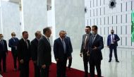 Russian Deputy Prime Minister Yuri Borisov, Foreign Minister Sergei Lavrov, Syrian President Bashar al-Assad and other officials attend a meeting in Damascus, Syria September 7, 2020. 