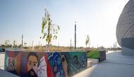 Murals at the Education City Stadium.