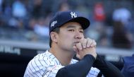  Oct 15, 2019; Bronx, NY, USA; New York Yankees starting pitcher Masahiro Tanaka (19) looks on before game three of the 2019 ALCS playoff baseball series against the Houston Astros at Yankee Stadium. Mandatory Credit: Brad Penner-USA TODAY Sports/File Pho