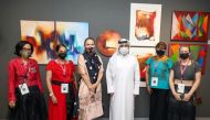 General Manager of the Cultural Village Foundation Professor Dr. Khalid bin Ibrahim Al Sulaiti with officials at Qatar International Arts Festival at Katara.