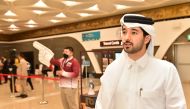 Eng Hamdan Rashid Al Mulla briefing the media about arrangements by Doha Metro during Arab Cup, at Ras Bu Aboud Metro Station, yesterday. PIC: Abdul Basit