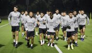 Algerian players take part in a training session.