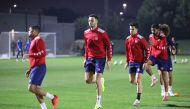 unisia players take part in a training session ahead of their FIFA Arab Cup semi-final against Egypt. 