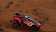 Bahrain Raid Xtreme’s Sebastien Loeb and co-driver Fabian Lurquin in action, yesterday. 