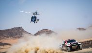 Qatar's Nasser Saleh Al Attiyah of Toyota Gazoo Racing drives during Stage 9 of Dakar Rally around Wadi Ad Dawasir in Saudi Arabia, yesterday.