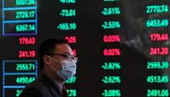 A man wearing a protective mask is seen inside the Shanghai Stock Exchange building at the Pudong financial district in Shanghai, China February 28, 2020. Reuters/Aly Song//File Photo