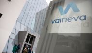 The logo of French-Austrian biotech firm Valneva is seen outside their headquarters in Vienna, Austria, December 16, 2021. REUTERS/Lisi Niesner/File Photo