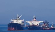 The Liberian-flagged oil tanker Ice Energy transfers crude oil from the Iranian-flagged oil tanker Lana (former Pegas), off the shore of Karystos, on the Island of Evia, Greece, May 26, 2022. REUTERS/Costas Baltas/File Photo

