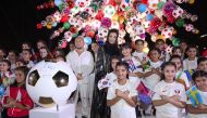 Chairperson of Qatar Foundation H H Sheikha Moza bint Nasser inaugurating 'Come Together', a public art installation at Qatar Foundation.