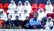 Mohammed Saadon al-Kuwari of Qatar competes in a padel match during the Doha 2022 Men's Gulf Padel Cup championship on June 19, 2022. Photo by Karim Jaafar / AFP