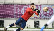 Hugo Lloris catches a ball during a training session at the Al Sadd Sports Club, yesterday. AFP