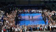 Players, officials and spectators celebrate after the Greenweez Paris Premier Padel Major 2022 in this file photo.