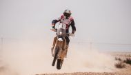 Two-time event winner Mohammed Al Balooshi of the MX Ride Dubai team heads the field on his TM 450.