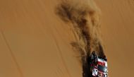 Toyota Gazoo Racing’s Qatari driver Nasser Saleh Al Attiyah and co-driver Mathiu Baumel in action during the Dakar Rally. REUTERS