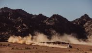 Nasser Saleh Al Attiyah drives his Toyota Hilux during the 2023 Saudi Baja-Hail yesterday.