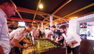 World Cup fans playing a game.