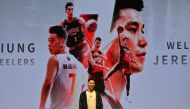 Jeremy Lin, former NBA basketball player, poses for photographs after joining Taiwan P. LEAGUE+ Kaohsiung 17LIVE Steelers basketball team during a press conference in Kaohsiung on February 8, 2023. (Photo by Sam Yeh / AFP)