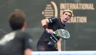 Argentina’s Franco Stupaczuk in action yesterday. The No.2 seeded pair Stupaczuk and Martin Di Nenno beat Spain’s Teodoro Zapata and Anton Sans 6-2, 6-3.