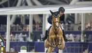 Brazil’s Francisco Jose Mesquita Musa astride Carte de Blue PS Marathon jumps clear during the CSI5* 1.45m speed class at the Longines Global Champions Tour at Longines Arena at Al Shaqab. PICTURES: Stefano Grasso / LGCT-GCL