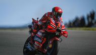 Ducati Italian rider Francesco Bagnaia rides during the warm-up before the MotoGP race of the Portuguese Grand Prix at the Algarve International Circuit in Portimao, on March 26, 2023. Photo by PATRICIA DE MELO MOREIRA / AFP