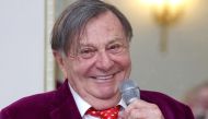 In this file photo taken on October 19, 2021, Australian comedian, actor and author Barry Humphries speaks after winning the Wizard of Oz award for his fictional character Sir Les Patterson during the Oldie Of The Year Awards 2021 at The Savoy Hotel in London. (Photo by Chris Jackson / Pool / AFP)