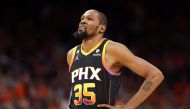 In this file photo taken on April 25, 2023 Kevin Durant #35 of the Phoenix Suns reacts during the second quarter against the LA Clippers in game five of the Western Conference First Round Playoffs at Footprint Center in Phoenix, Arizona. (Photo by Christian Petersen / Getty Images / AFP)