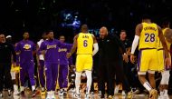 Head coach Darvin Ham and LeBron James #6 of the Los Angeles Lakers in the first half in Game Six of the Western Conference First Round Playoffs at Crypto.com Arena on April 28, 2023 in Los Angeles, California. (Photo by RONALD MARTINEZ / GETTY IMAGES NORTH AMERICA / Getty Images via AFP)
