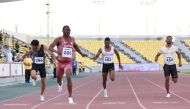 Qatar's Femi Ogunode (second left) wins the men's 200 metres final on the final day of the West Asia Athletics Championship, yesterday.
