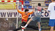 An Al Duhail player scores a goal against China's Junior Club during the 2023 Asian Men’s Club Handball League Championship Group B match in Isfahan, Iran, yesterday.