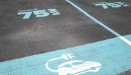 A photo shows markings for an electric car charging station in Toulouse, southwestern France, on July 17, 2023. (Photo by CHARLY TRIBALLEAU / AFP)