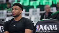 File photo: Giannis Antetokounmpo #34 of the Milwaukee Bucks sits on the bench before the start of Game One of the Eastern Conference First Round Playoffs against the Miami Heat at Fiserv Forum on April 19, 2023 in Milwaukee, Wisconsin. (Photo by Patrick McDermott / Getty Images via AFP)