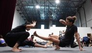 Stunts Master Class students attend a training session at the Tempest Academy, in Chatsworth, California, on August 10, 2023. Photo by VALERIE MACON / AFP