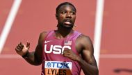 USA's Noah Lyles reacts after the men's 200m heats during the World Athletics Championships at the National Athletics Centre in Budapest on August 23, 2023. Photo by Attila KISBENEDEK / AFP